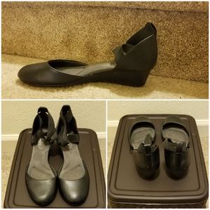 Black Leather Ballet Wedge